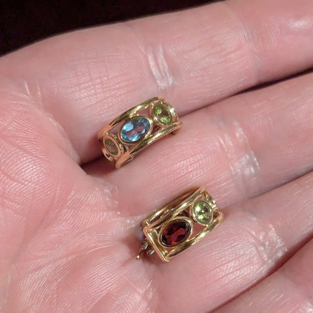 Sold ♥️14k Yellow Gold Amethyst Peridot Blue Topaz Multi-Gemstone Hoop Earrings - Picture 15 of 16